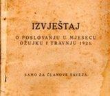 Izvještaj : o poslovanju u mjesecu ožujku i travnju 1921