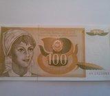 JUGOSLAVIJA 100 DINARA 1990 GODINA UNC
