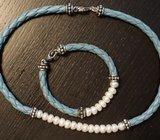 Ogrlica i narukvica od riječnih bisera i kože