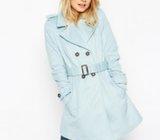 ASOS Coat with Belt And Flared Hem in Brushed Finish-DuckEgg-UK12